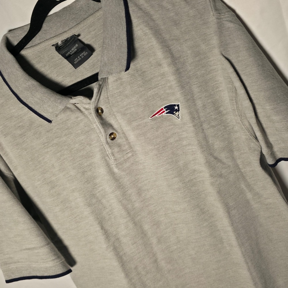 Vtg Pro Edge New England Patriots Polo Shirt Mens Large Gray NFL Short Sleeve‎